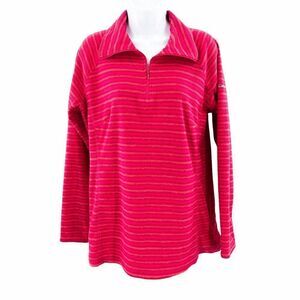 2/$30 Columbia Quarter Zip Up Striped Pink Fleece Sweatshirt Pullover Top Y2K